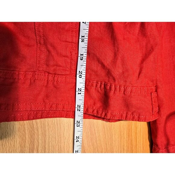 Jones & Co Linen Blouse Women XL Red Button Pockets Long Sleeve Breathable Woven - Picture 6 of 15